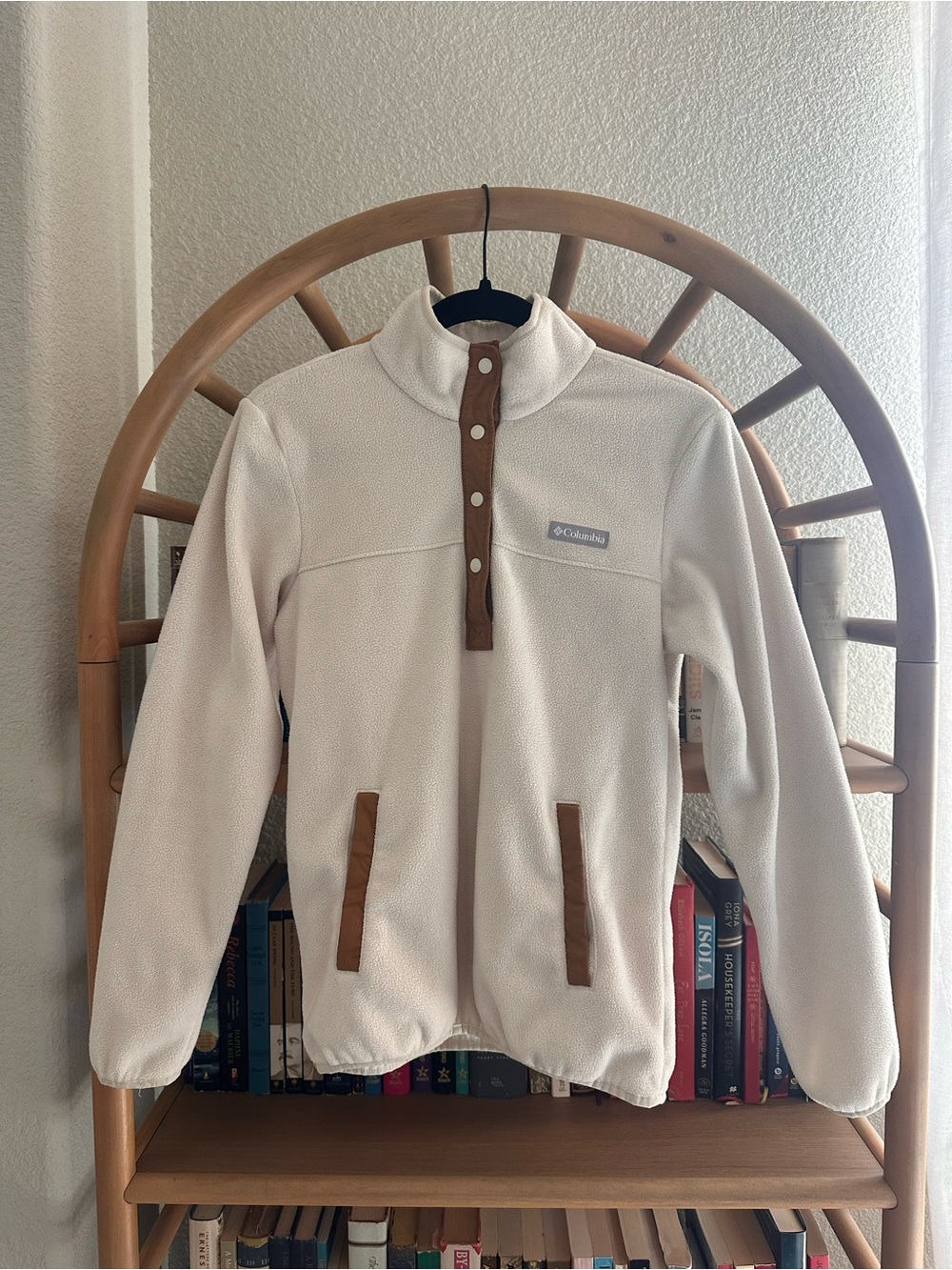 Columbia Cream Teddy Fleece Jacket with Brown Trim